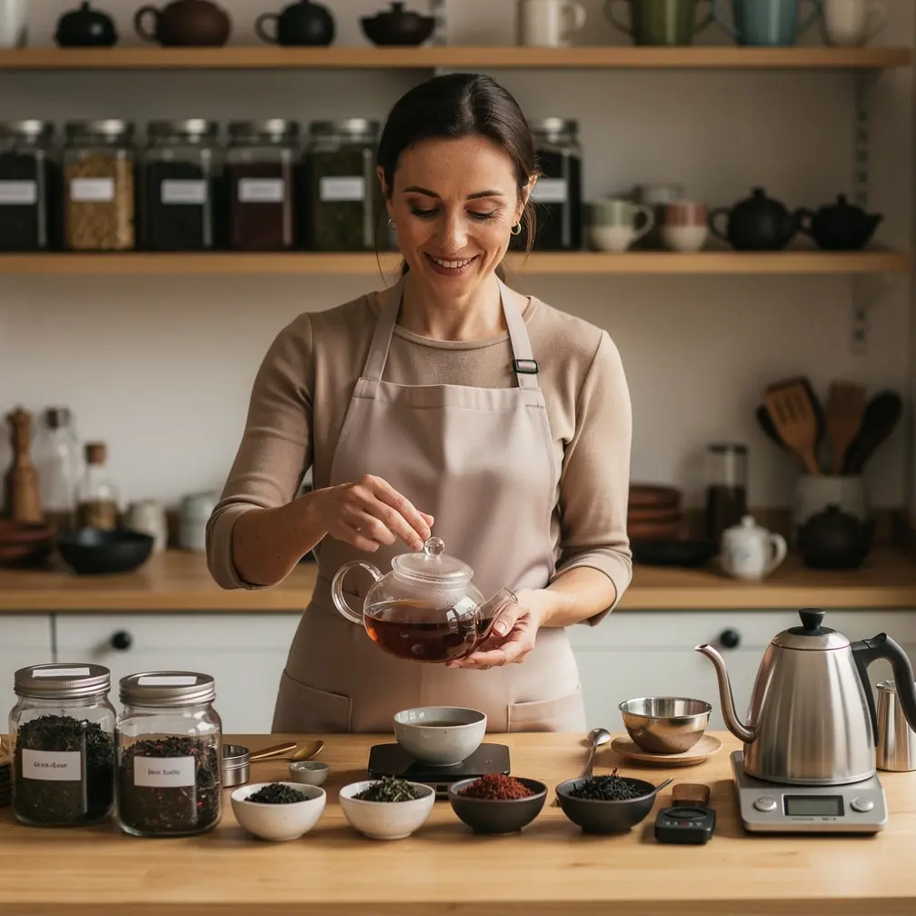 Grafikas su paprasta kasdienės arbatos gėrimo schema, skirta gerinti savijautą ir hidraciją.